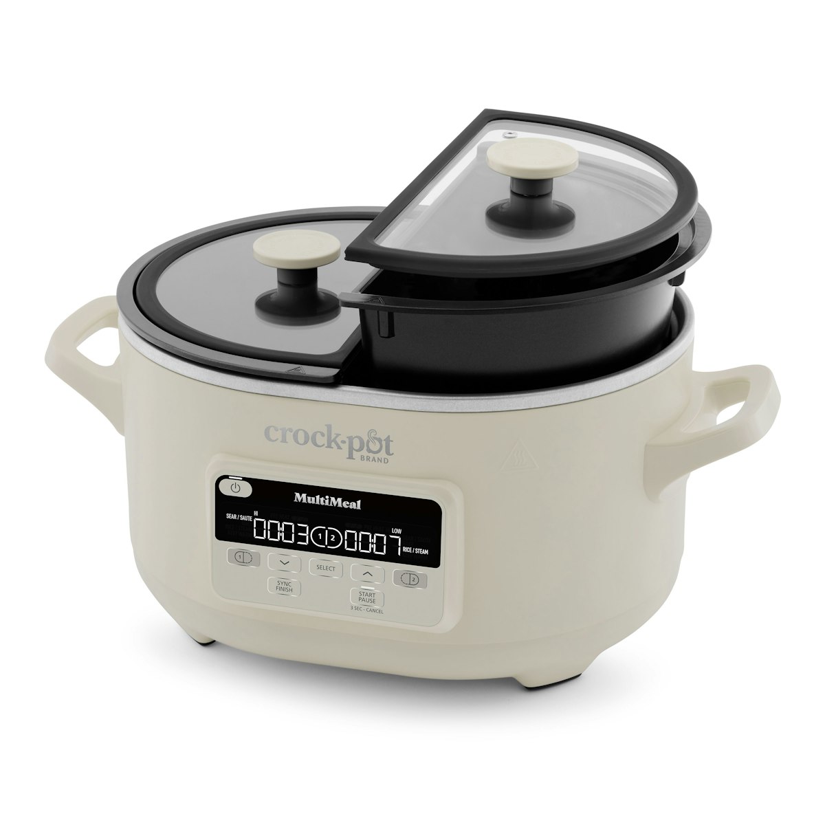 Crock-Pot MultiMeal CPMCRTC37D-OM Oat Milk dual-pot cooker with one divided lid raised