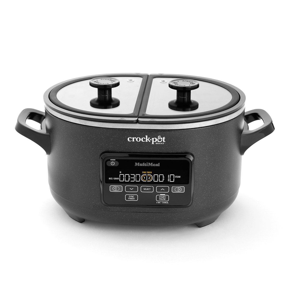 Crock-Pot MultiMeal CPMCRTC37D-SB speckled-black dual-pot multicooker with separate lids and digital controls