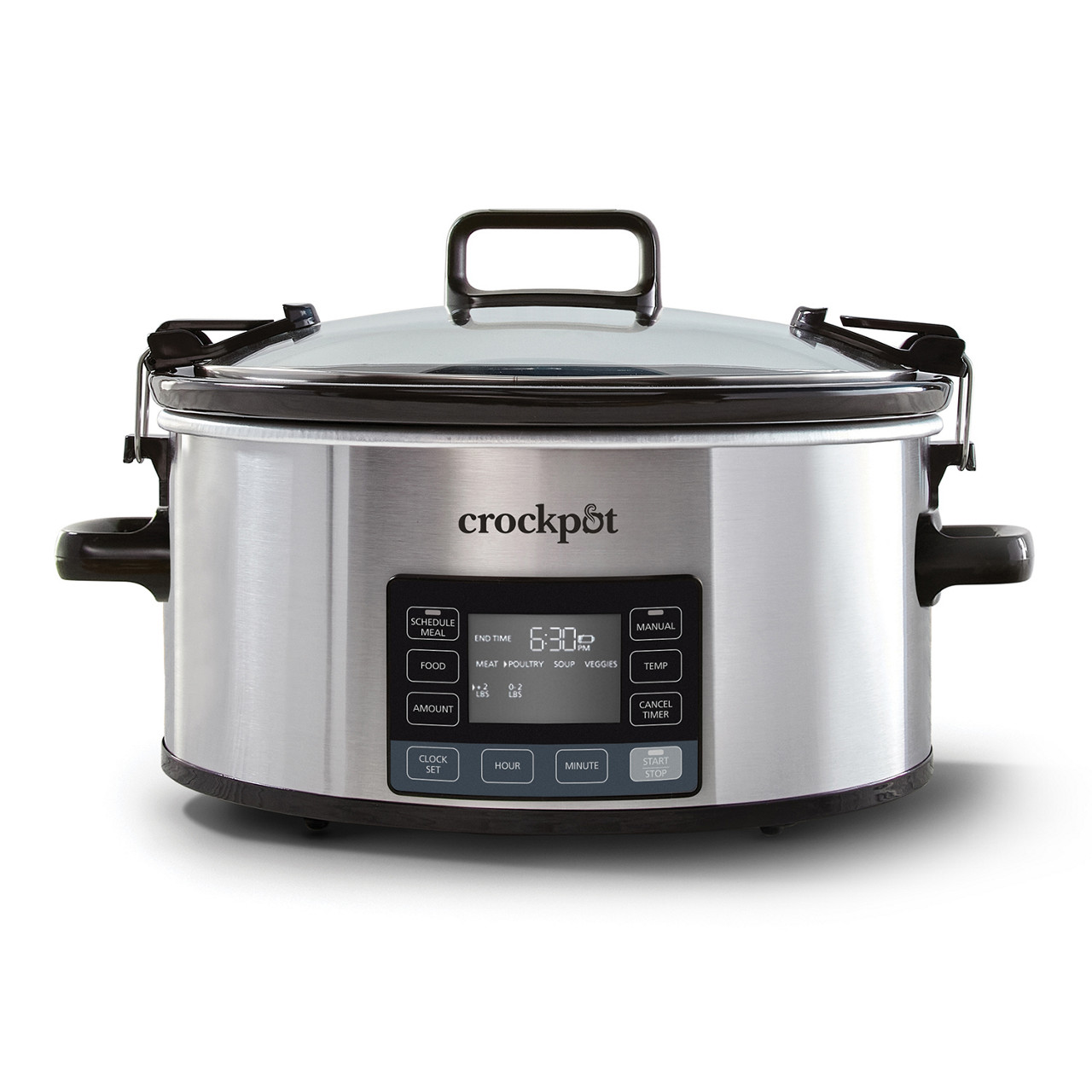 Official exact-model Crock-Pot CPSCVTS70LL-S seven-quart stainless-steel MyTime Cook & Carry cooker with Schedule Meal digital panel, locking lid and base handles