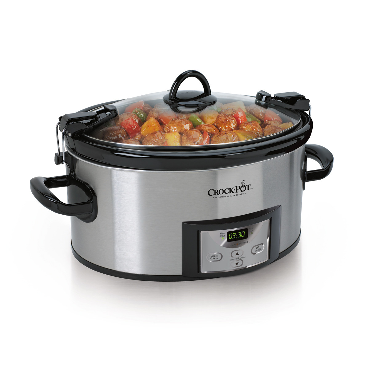 Crock-Pot SCCPVL610-S-ABR stainless six-quart Cook & Carry slow cooker with digital timer, glass lid and transport clips