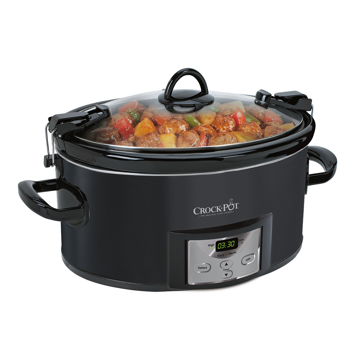 Crock-Pot SCCPVL710-BP-ABR black seven-quart digital Cook & Carry cooker with glass lid, locking clips and handles