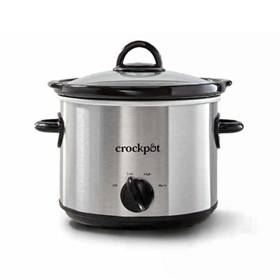 Official image linked by the Crock-Pot SCR300-S-BR product page showing the silver three-quart manual cooker and dial