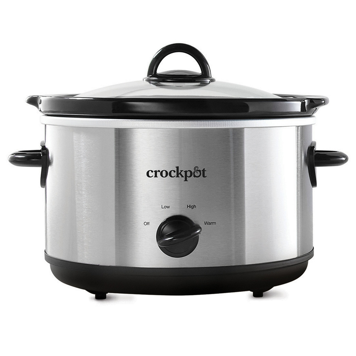 Official Crock-Pot SCR450-S-BR stainless silver manual 4.5-quart slow cooker with black trim and glass lid