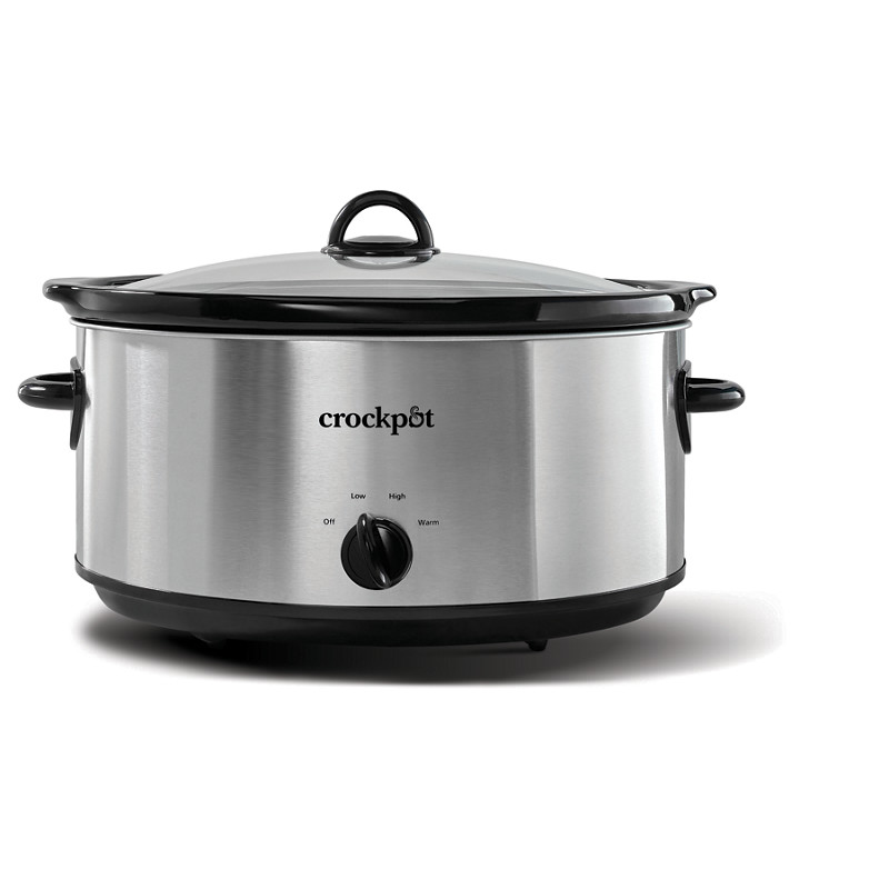 Crock-Pot SCV800-S-BR stainless steel manual eight-quart slow cooker with oval pot, glass lid and setting dial