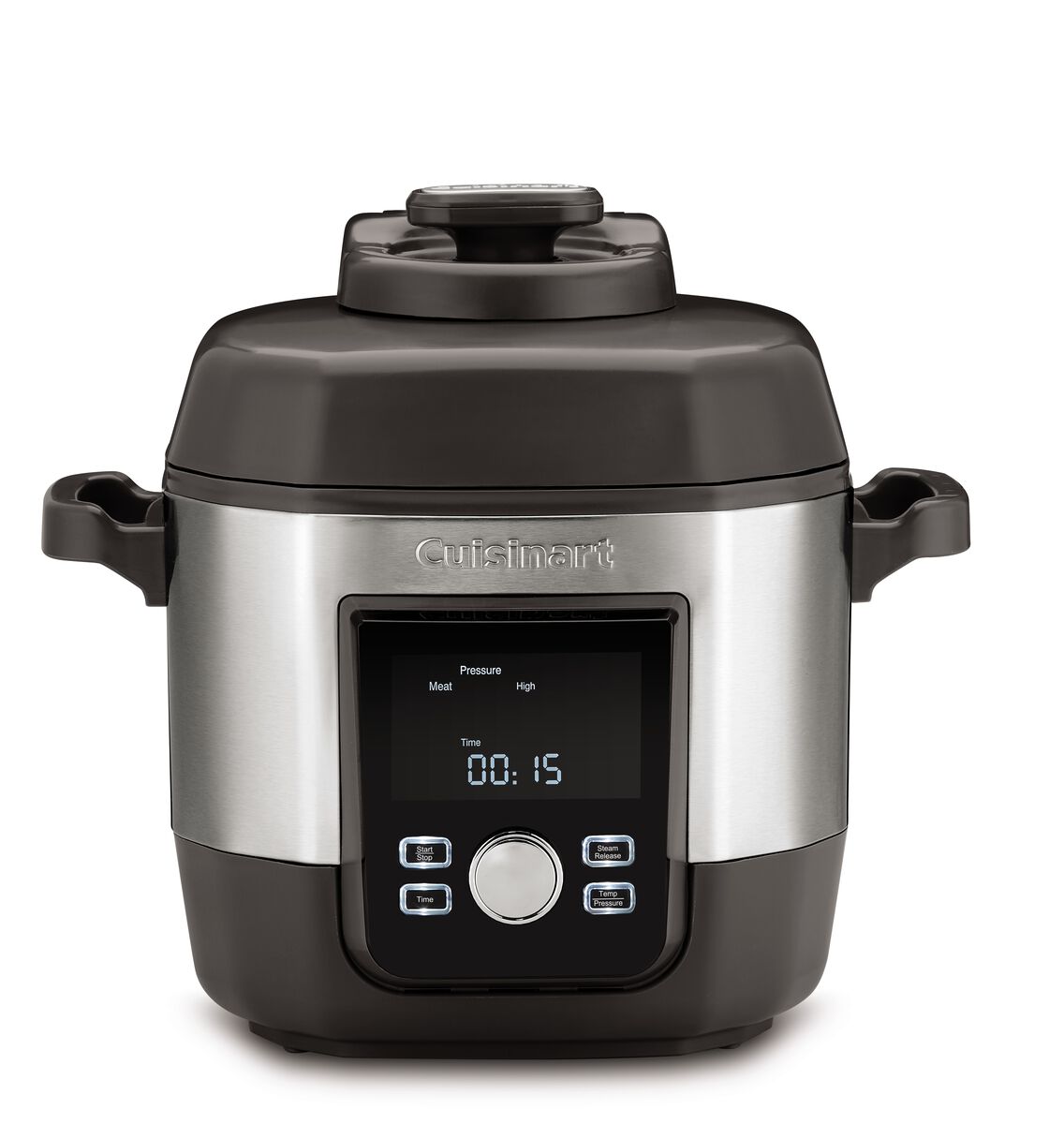 Cuisinart CPC-900 12-in-1 multicooker with stainless and black housing, locking lid, digital display and rotary select dial