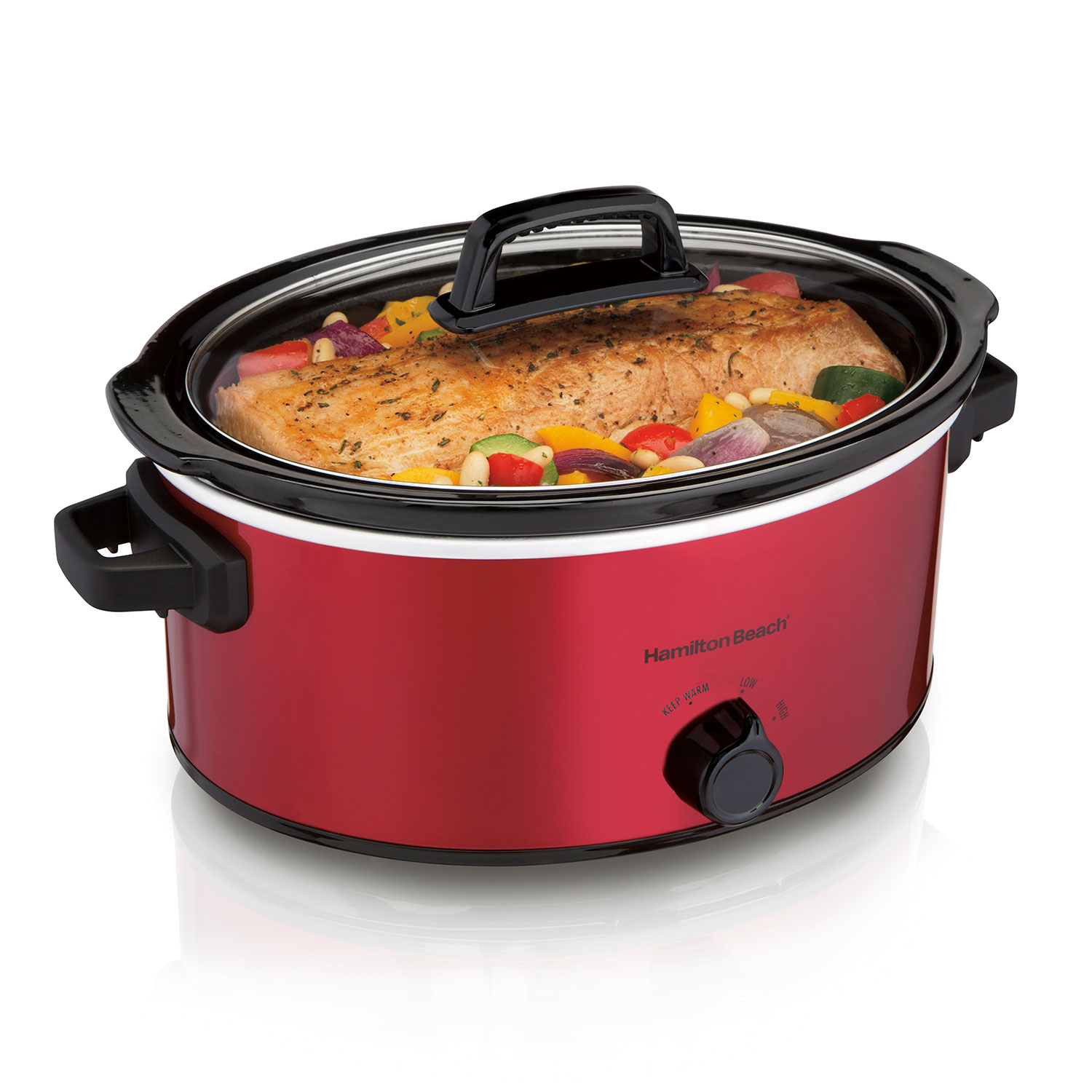 Hamilton Beach 33666FG red six-quart oval slow cooker, the finish variant of 33665G