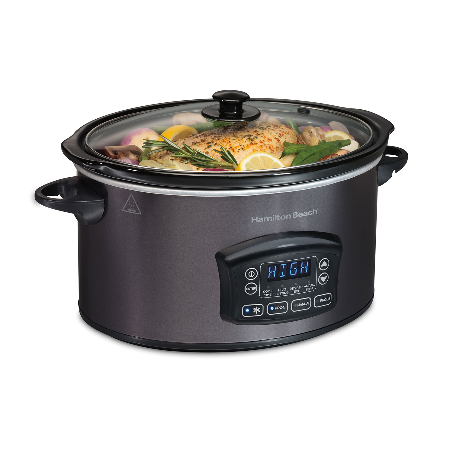 Hamilton Beach 33768G six-quart programmable slow cooker with digital Defrost, Program, Manual and Probe controls