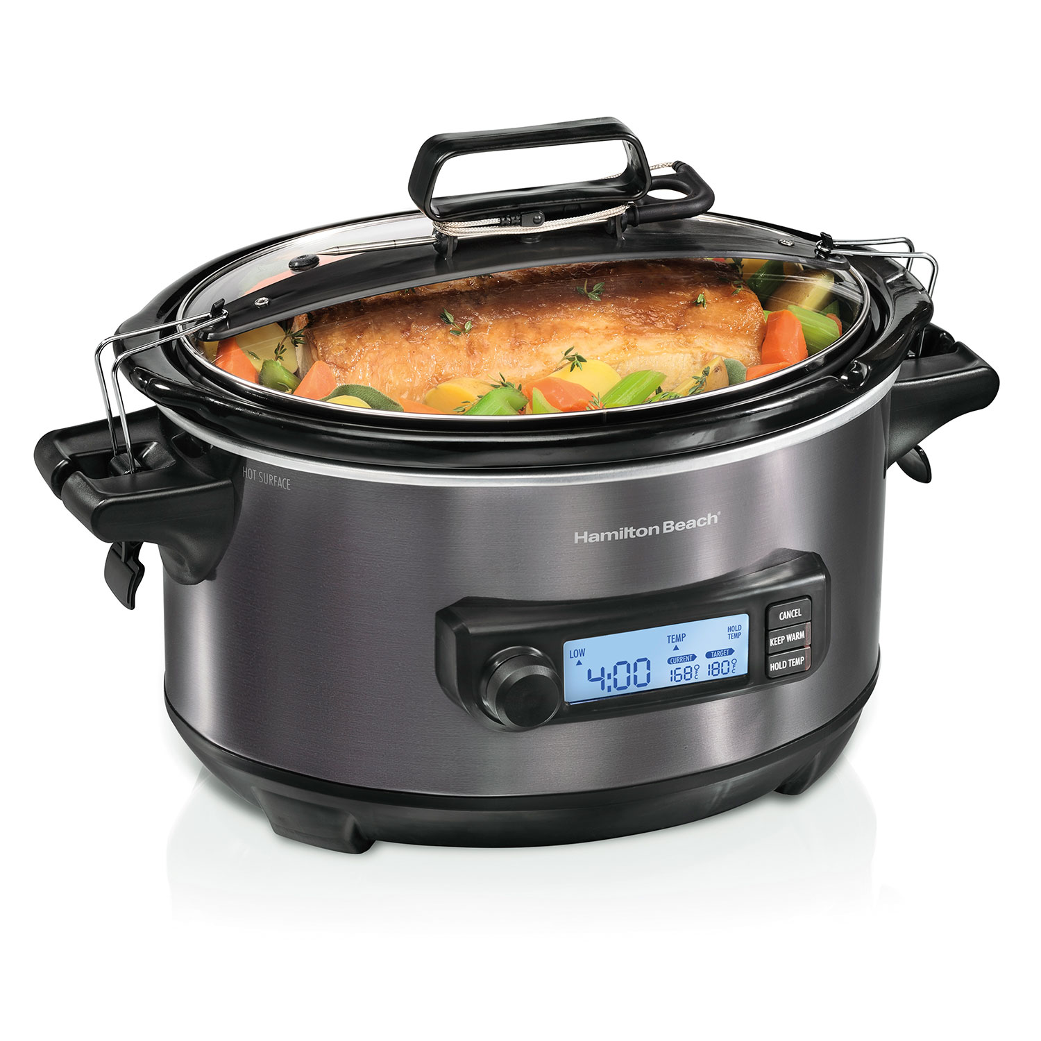 Hamilton Beach 33866 six-quart Temp Tracker slow cooker with probe, digital display and clip-tight lid