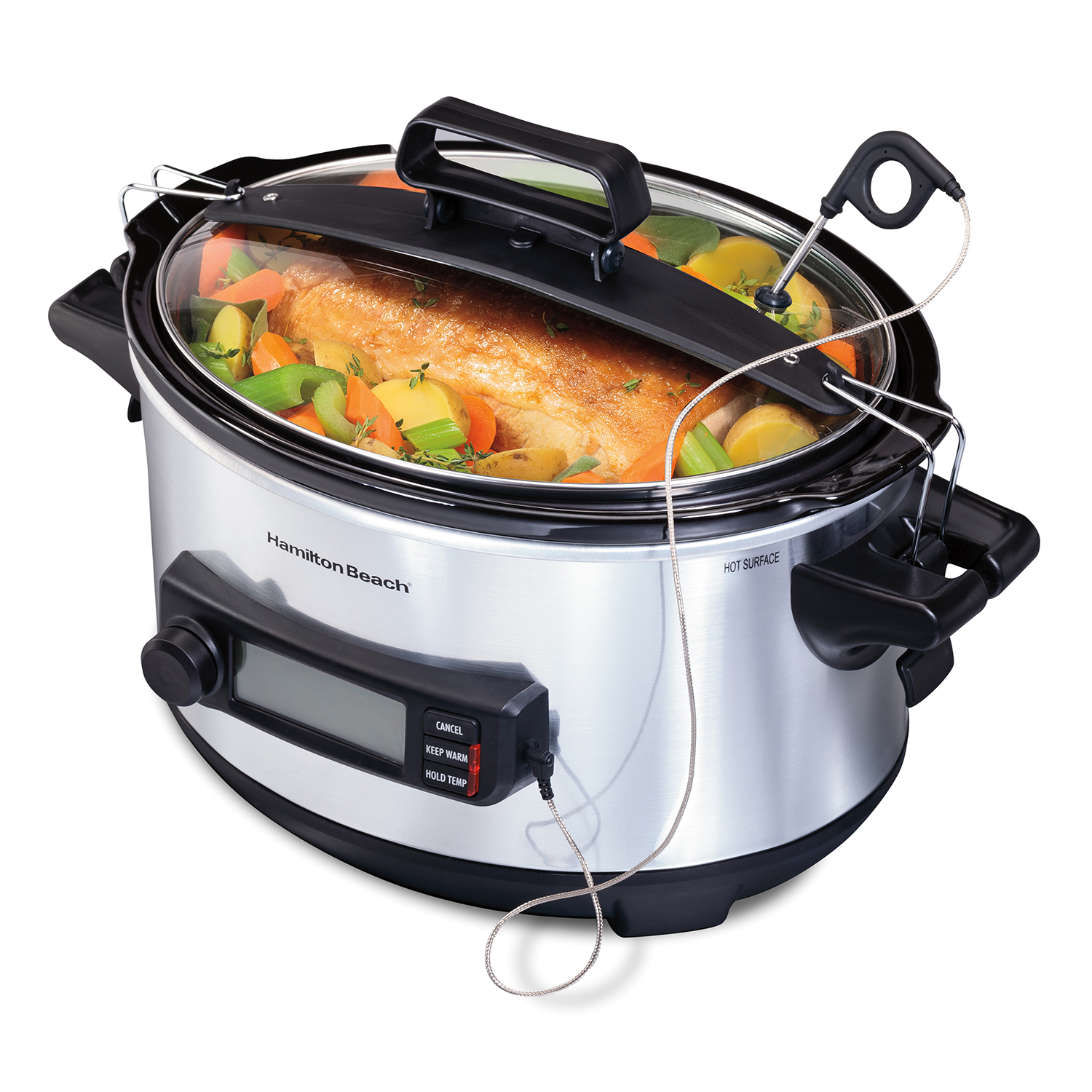 Hamilton Beach 33867 Advanced Temp Tracker six-quart slow cooker with probe, digital display and clip-tight lid