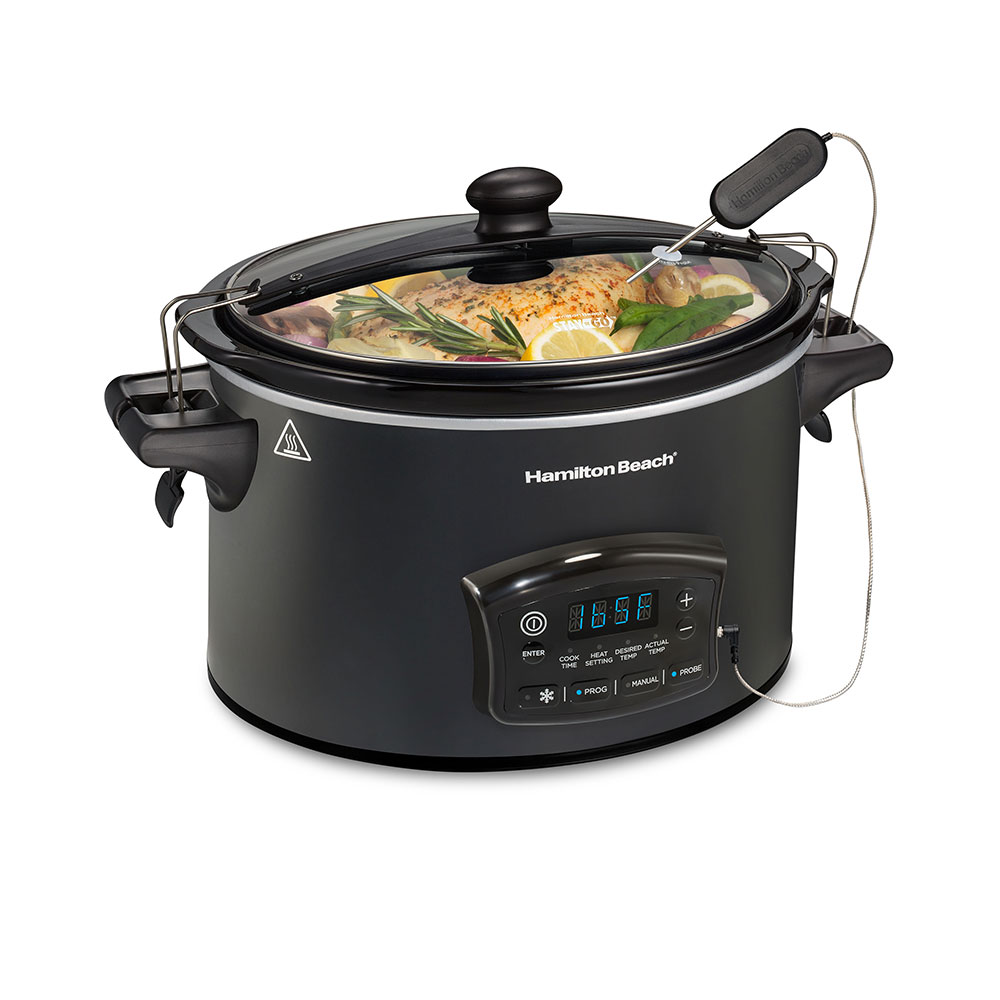Hamilton Beach R33962 recertified six-quart Defrost & Go slow cooker with probe, digital controls and transport clips