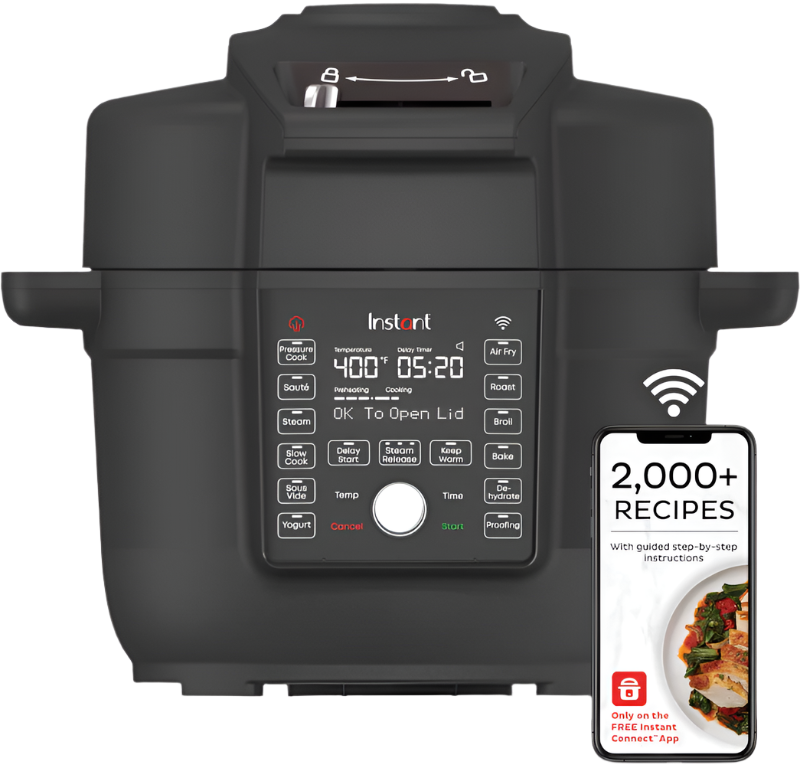 Instant Pot Duo Crisp 6.5-quart Ultimate Lid Smart cooker, exact SKU 140-0060-01, with Wi-Fi symbol and app graphic