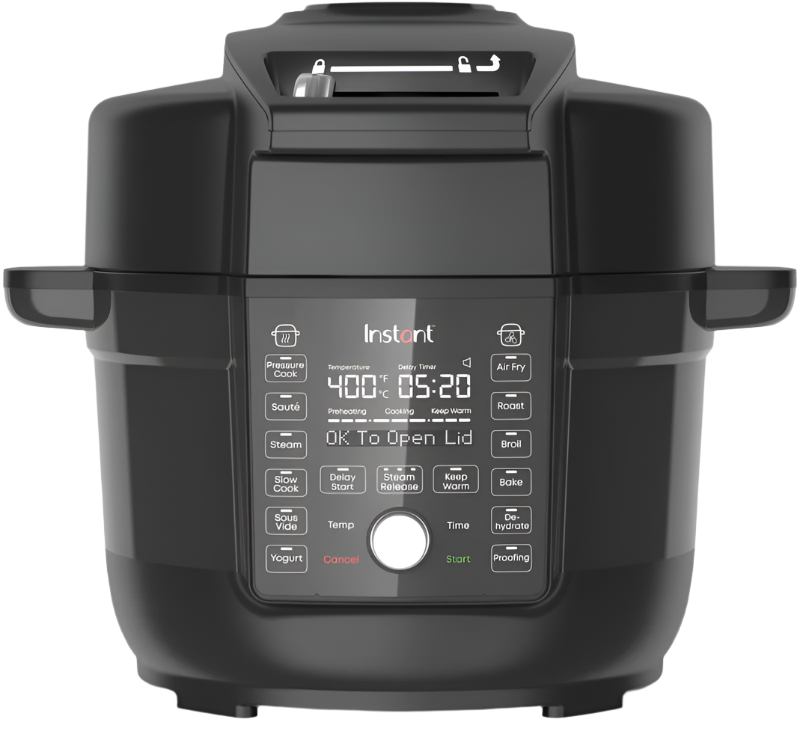 Black Instant Pot Duo Crisp 6.5-quart Ultimate Lid cooker with a digital control panel, exact SKU 140-0068-01 image from Instant Pot