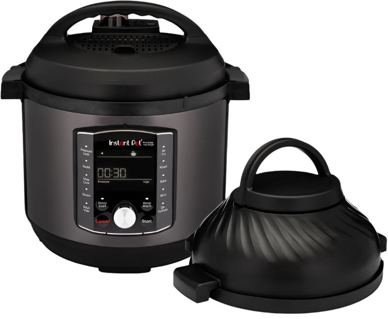 Instant Pot Pro Crisp 8QT multi-cooker with its separate pressure lid and air-fry lid, exact U.S. model 113-0043-01