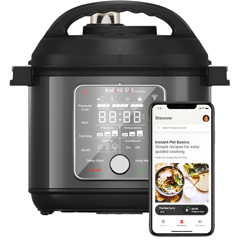 Instant Pot Pro Plus Smart Multi-Cooker, exact U.S. model 112-0124-01, with its control panel and app display