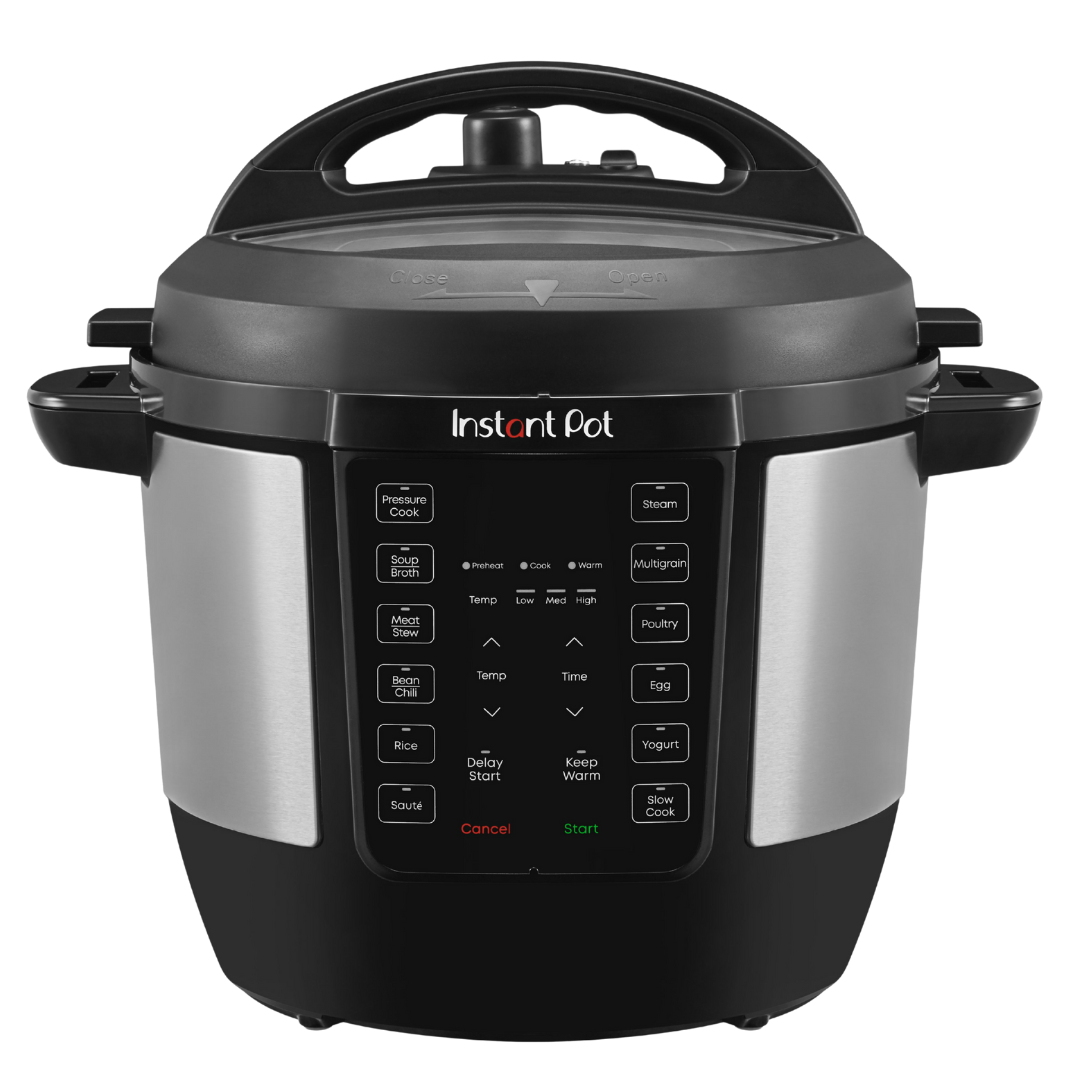 Instant Pot 6QT RIO Gourmet, exact SKU 112-2213-01, with black control panel and stainless side panels