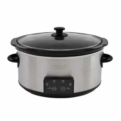 NESCO DSC-6-25 six-quart digital stainless-steel slow cooker with glass lid, side handles and front control panel