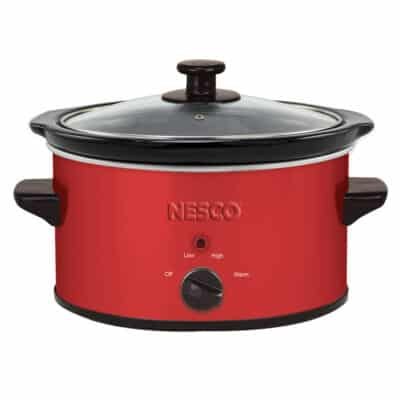 NESCO SC-150R 1.5-quart metallic-red analog slow cooker with glass lid and front dial