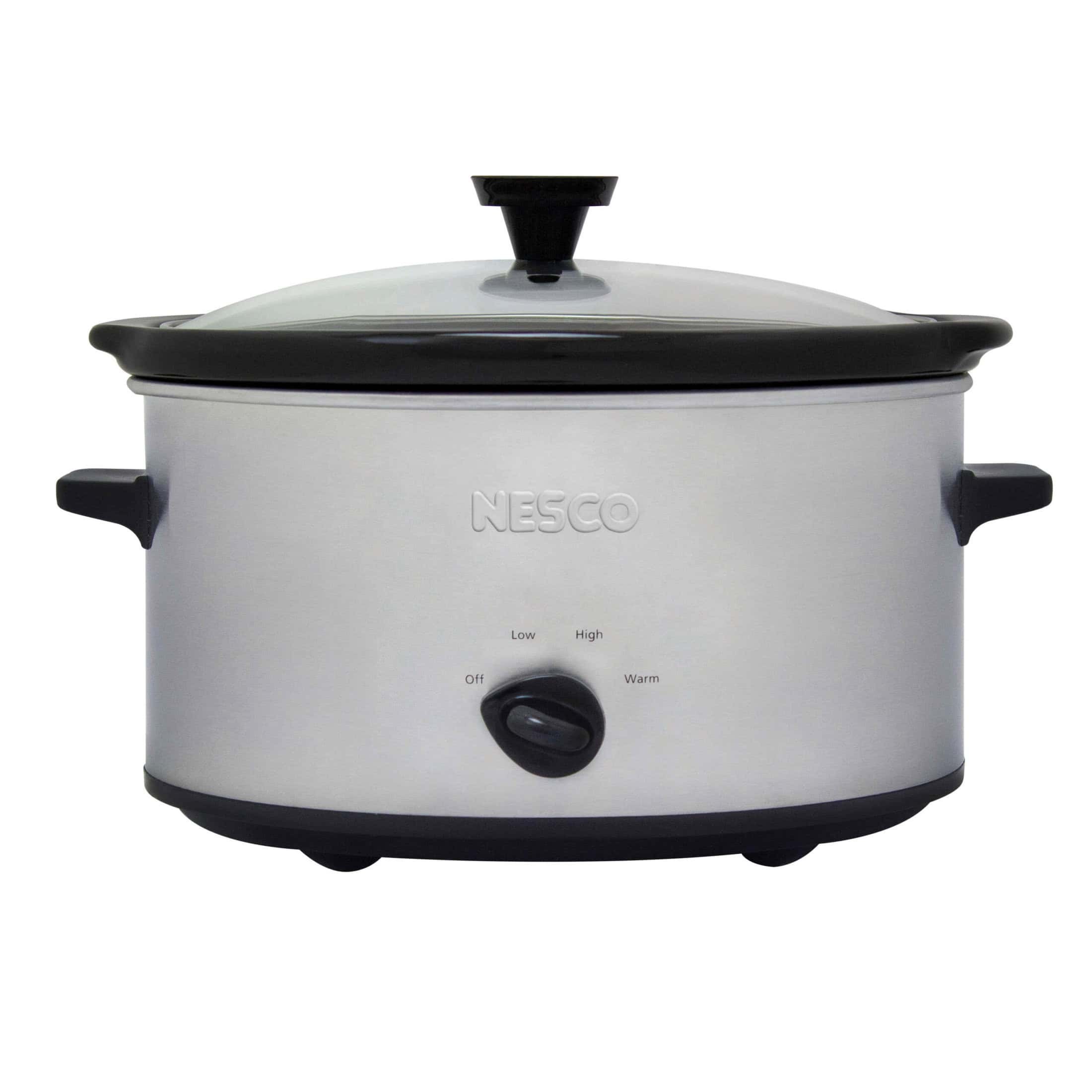 NESCO SC-8-25 8-quart stainless-steel analog slow cooker with glass lid and front dial
