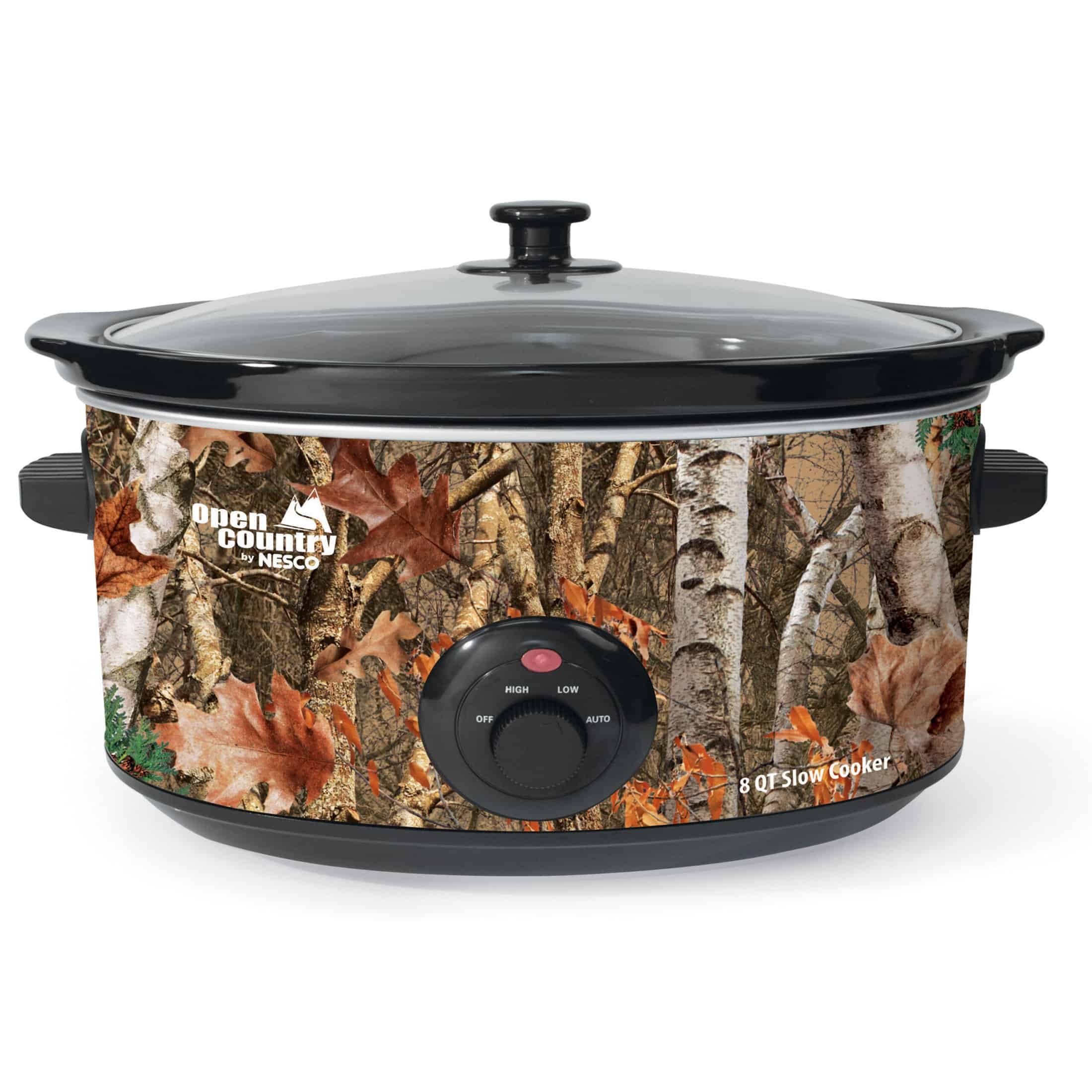 NESCO Open Country SC-8017 8-quart camouflage slow cooker with glass lid and front control dial