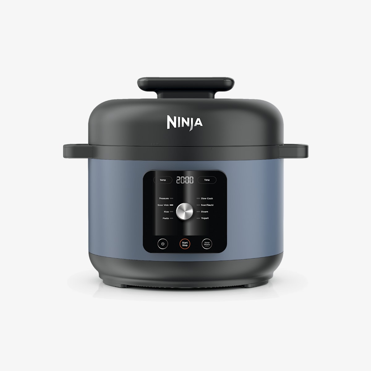 Ninja PC201 HyperHeat pressure cooker in Blue Macaron with removable SimpliServe pot, pressure lid and labeled digital controls